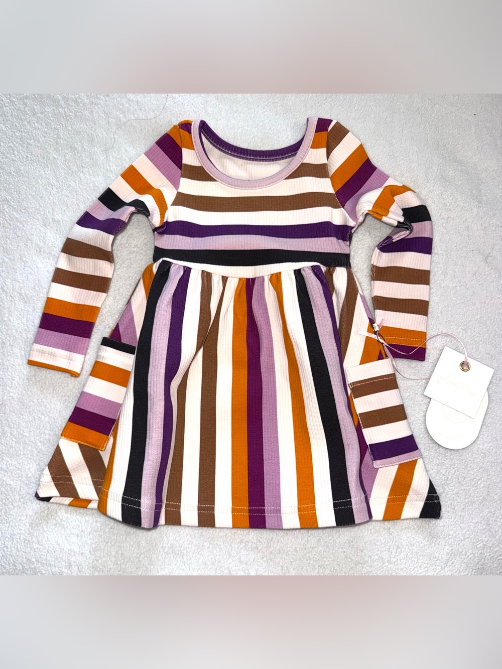 SweetHoney Clothing Fitted Ribbed Dress in Fall Stripe, size 12 mos, NWT